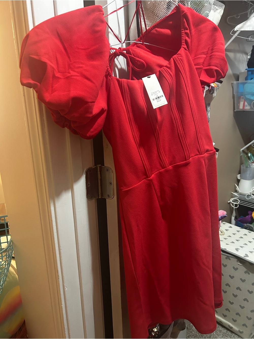 Francesca's Collections Red Puff Sleeve Midi Dress XS NWT - Picture 3 of 4